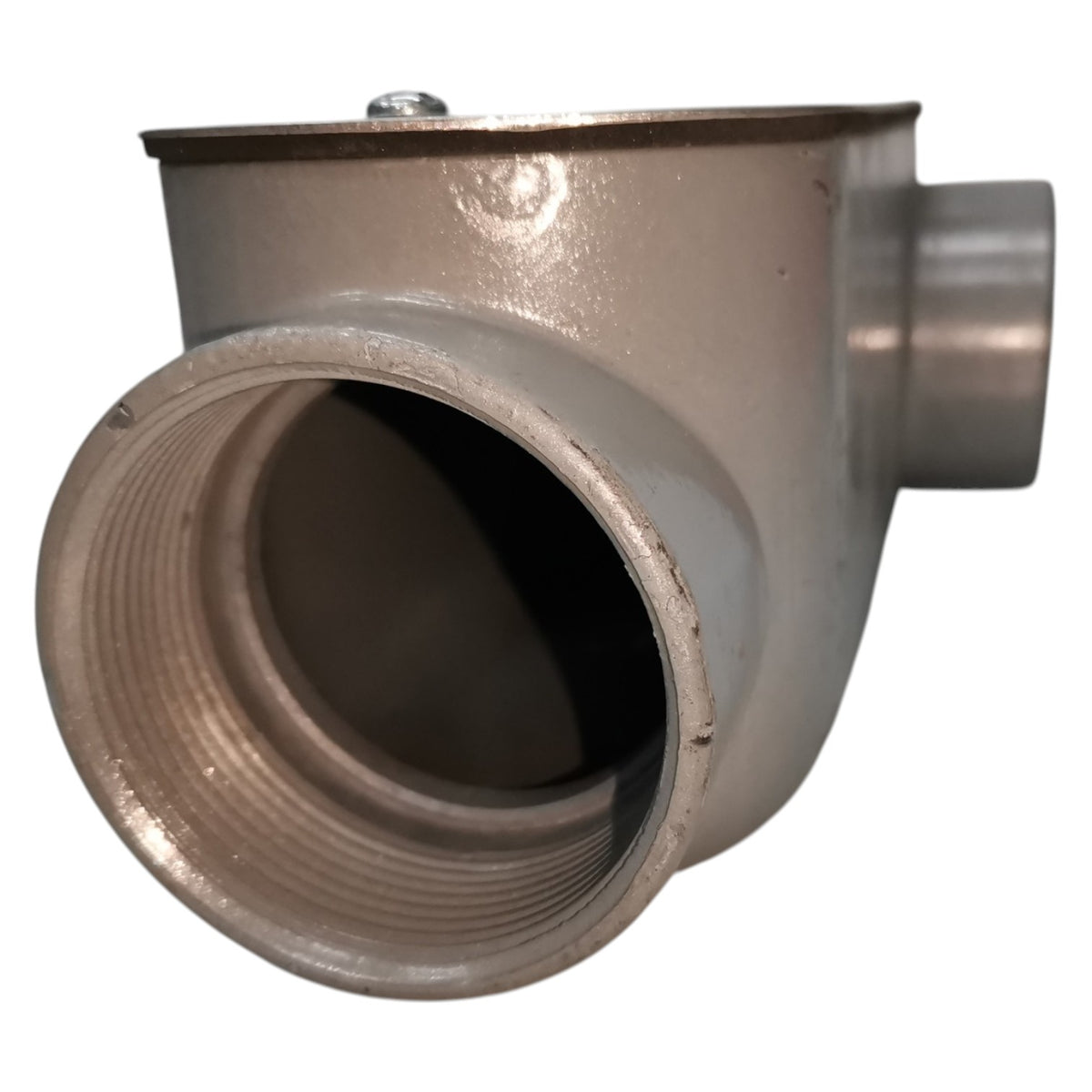 Metal pipe fitting on a white background