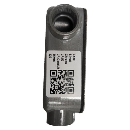 Metal component with a QR code label on a white background