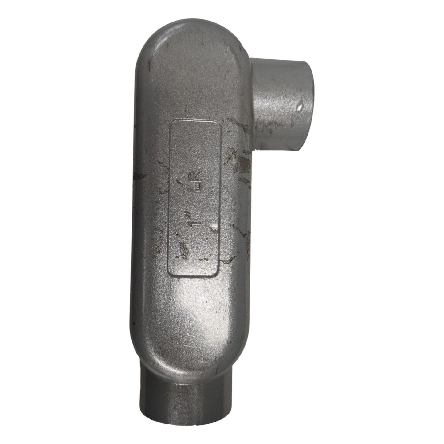 Metal pipe fitting on a white background