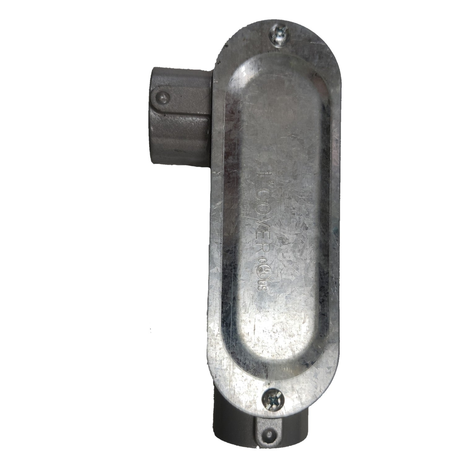 Metallic door handle on a white background