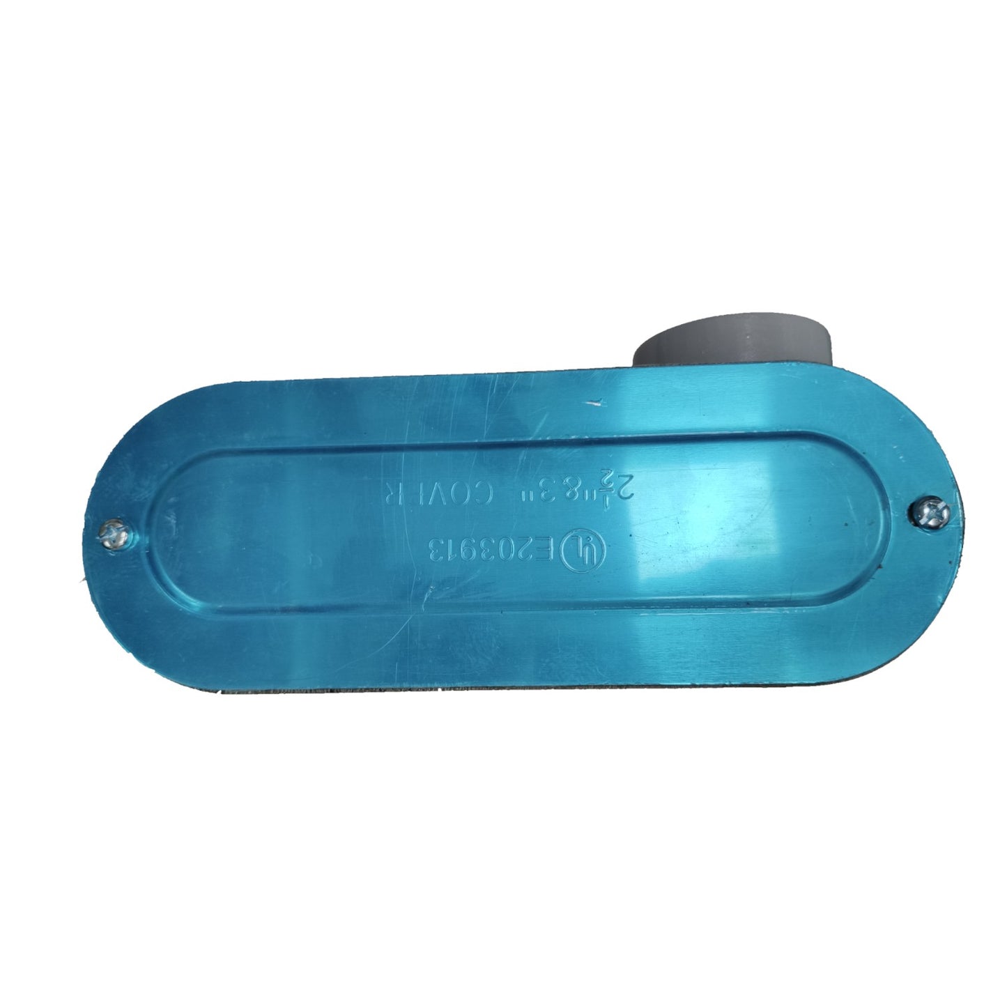 Blue metal object with a white background
