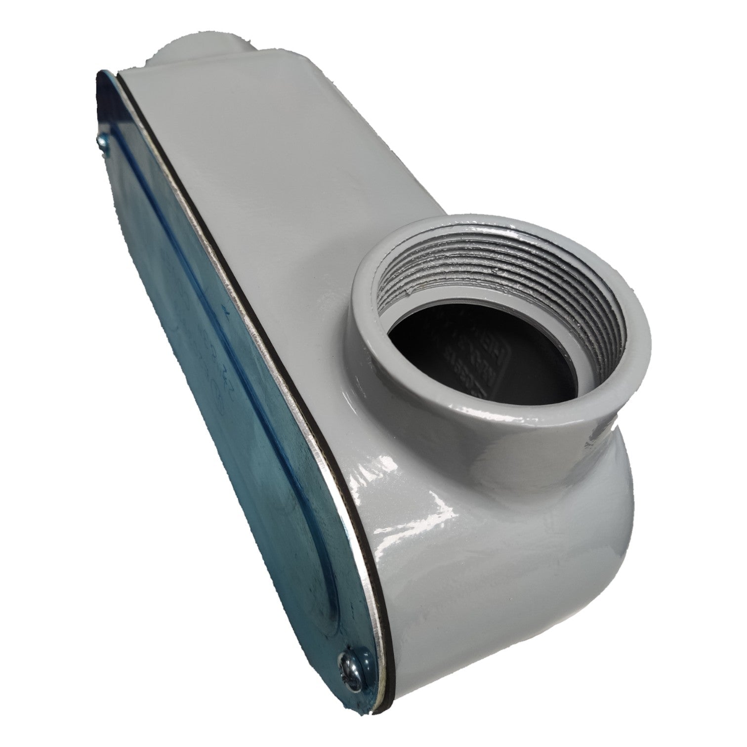 Metal pipe fitting on a white background