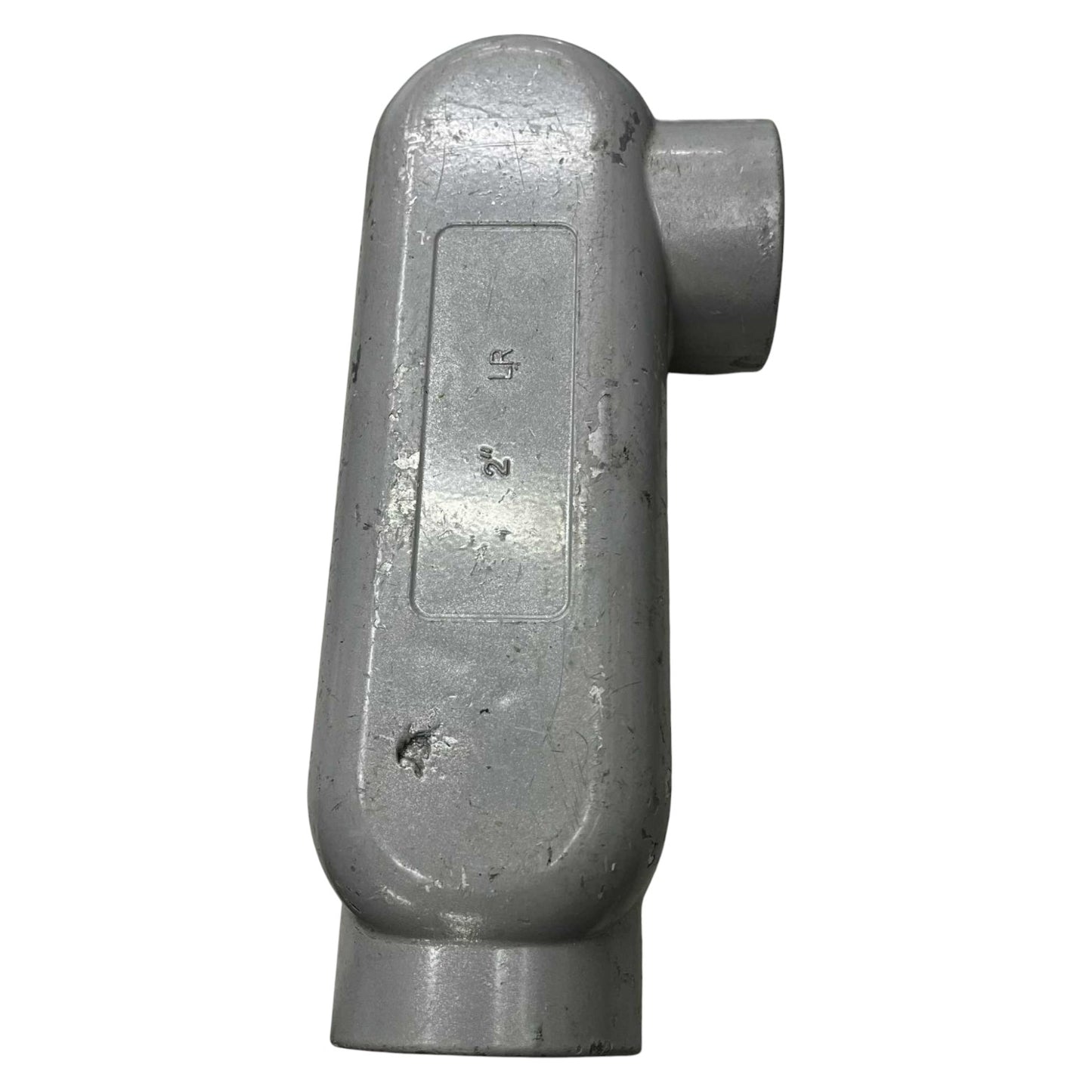 Metal pipe fitting on a white background