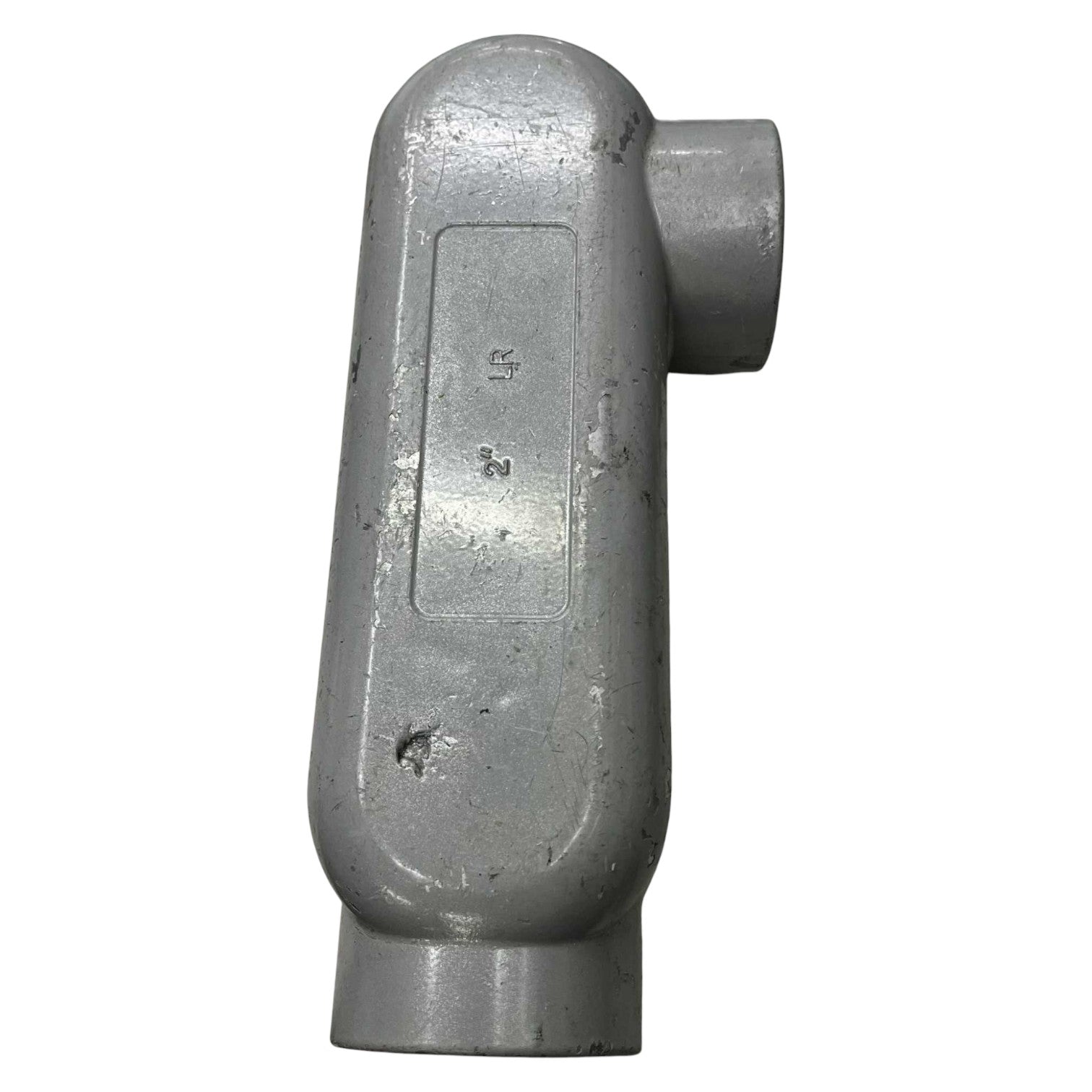 Metal pipe fitting on a white background