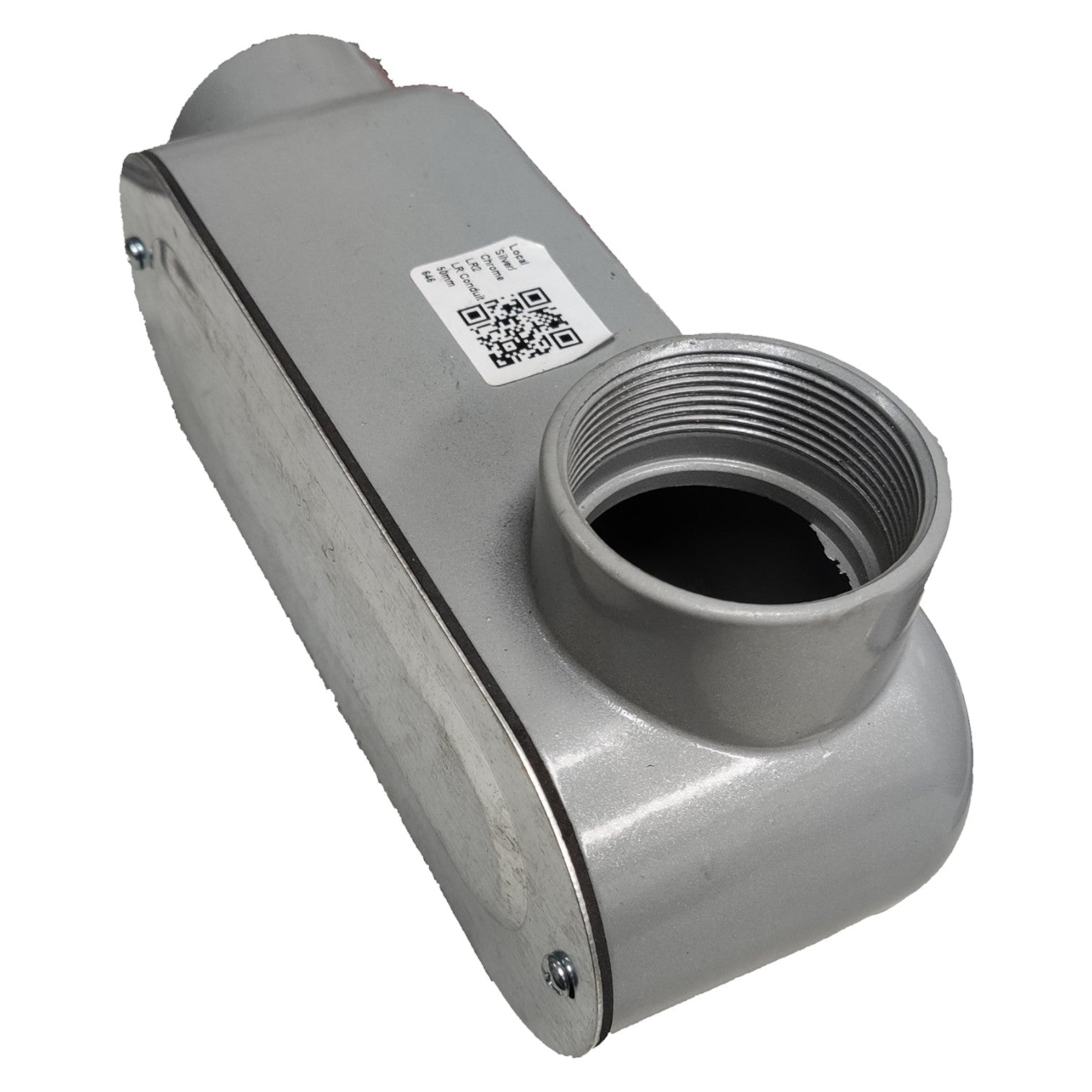 Metal valve with threaded end on a white background