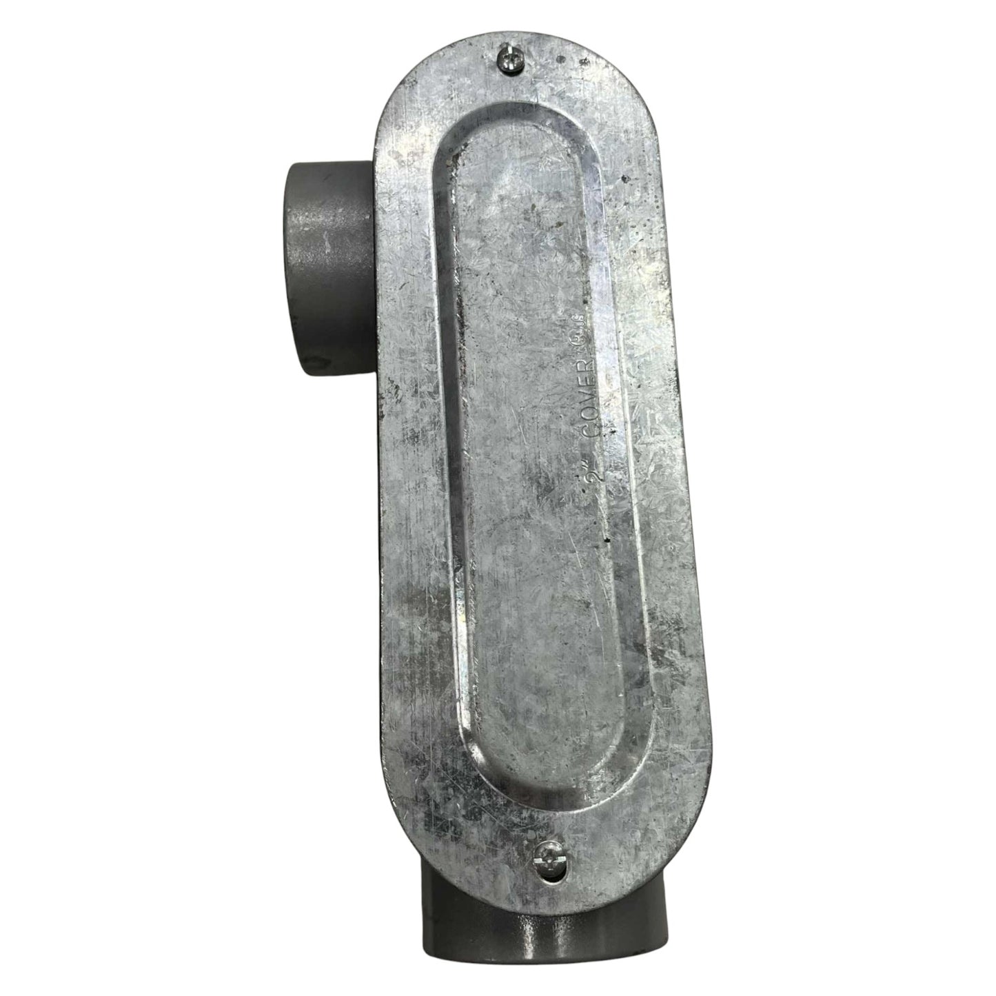 Metal door handle on a white background