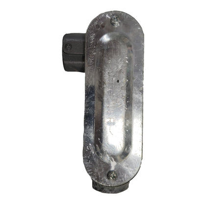 Metallic door handle on a white background