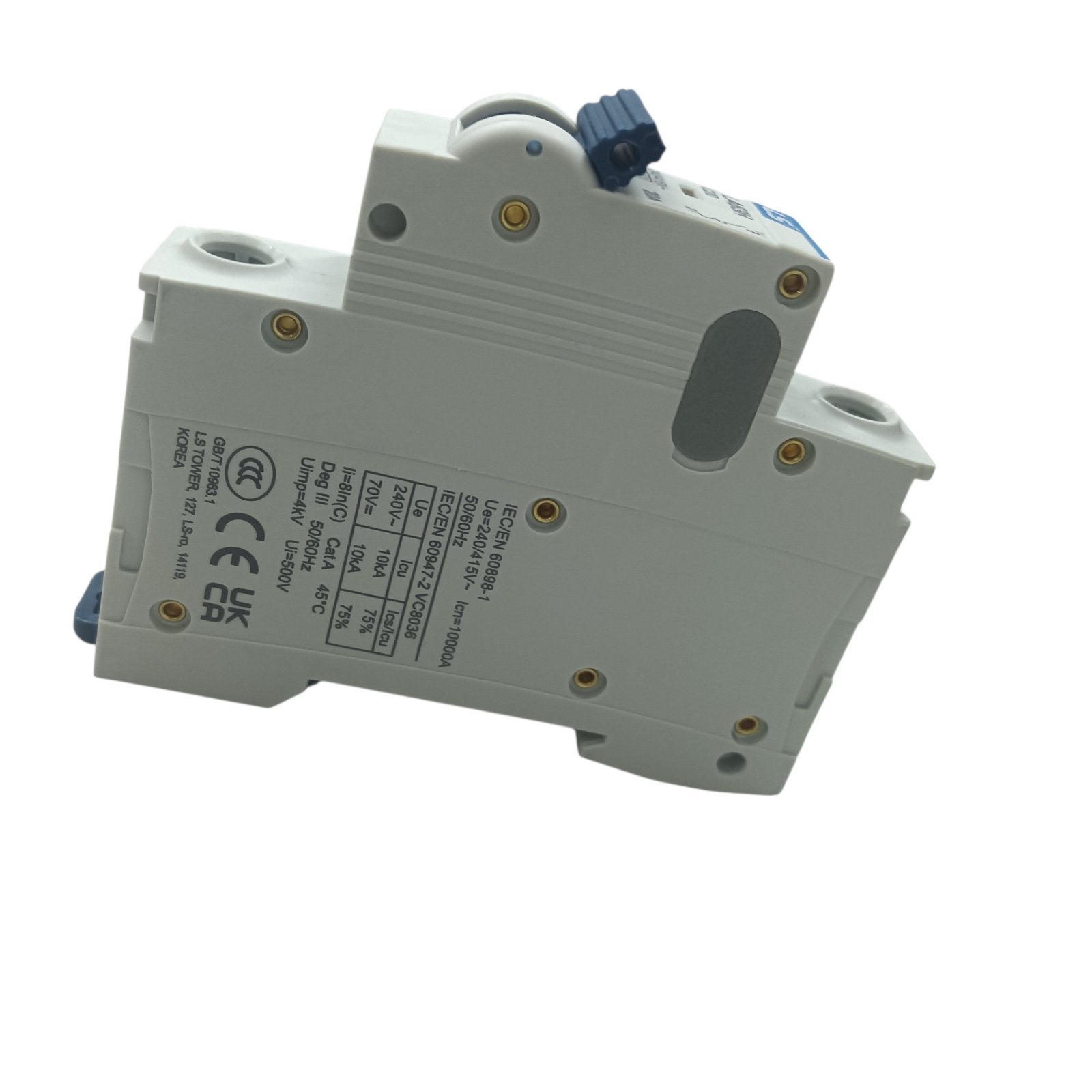 Electrical circuit breaker on a white background