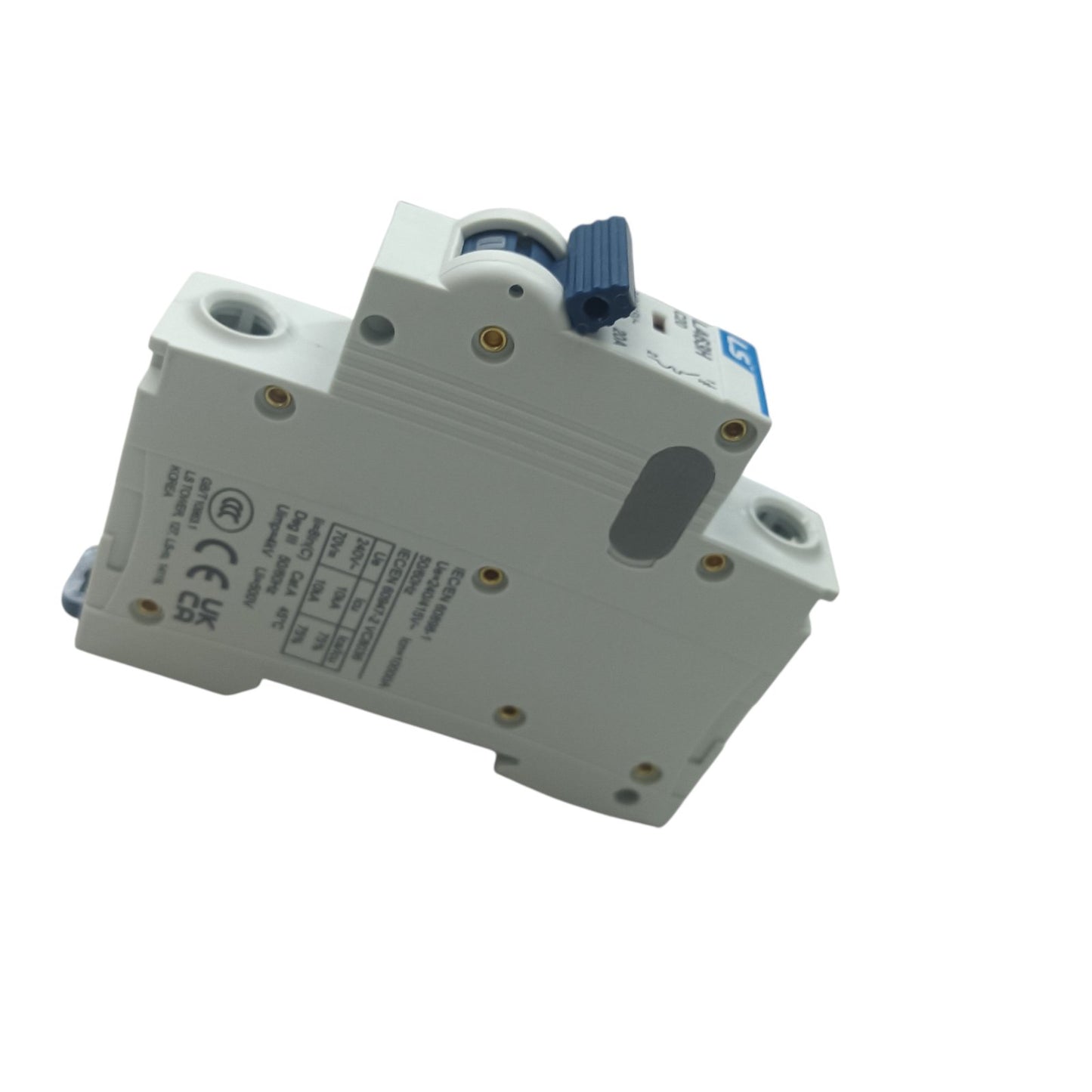 Electrical circuit breaker on a white background