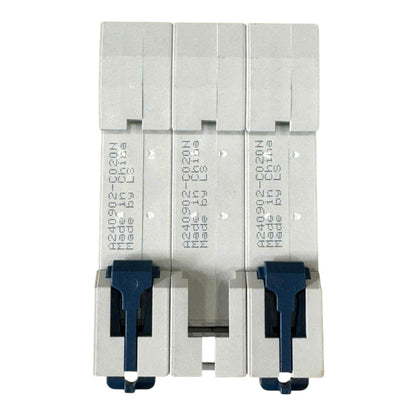 Three modular electrical contact blocks with a light gray plastic body and dark blue terminal covers, shown on a plain white background.