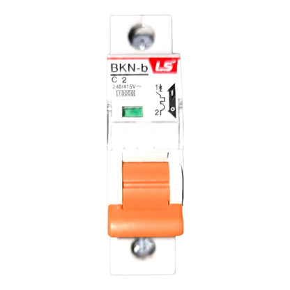 A BKN-b LS C2 2A single-pole circuit breaker with an orange handle and white plastic housing, shown against a plain white background.