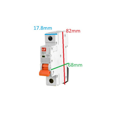 LS 1A miniature Breaker 1 Pole 30Kaic 230V showcasing dimensions and design for electrical safety