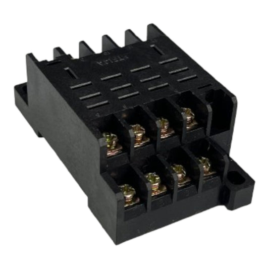 A black plastic electrical terminal block with six screw terminals, shown on a plain white background.