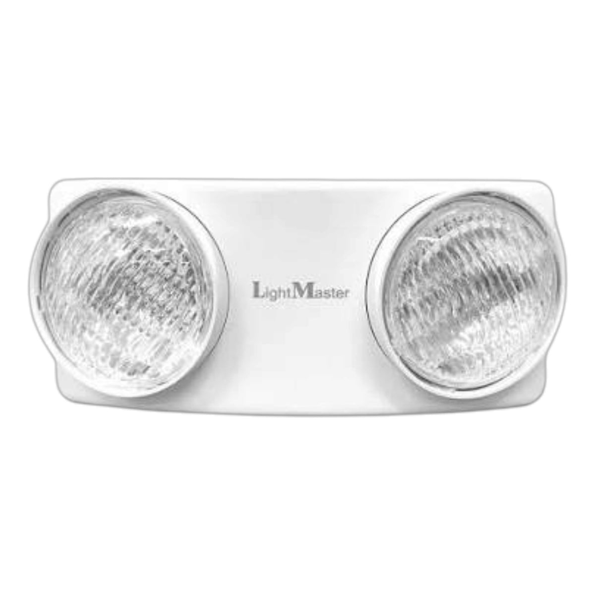A white dual-head emergency exit light with the 'LightMaster' brand name printed in the center, set against a plain white background.