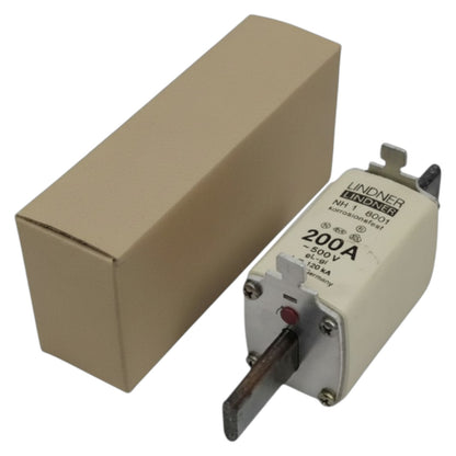 Electrical component with 'Lindner' branding next to a cardboard box on a white background