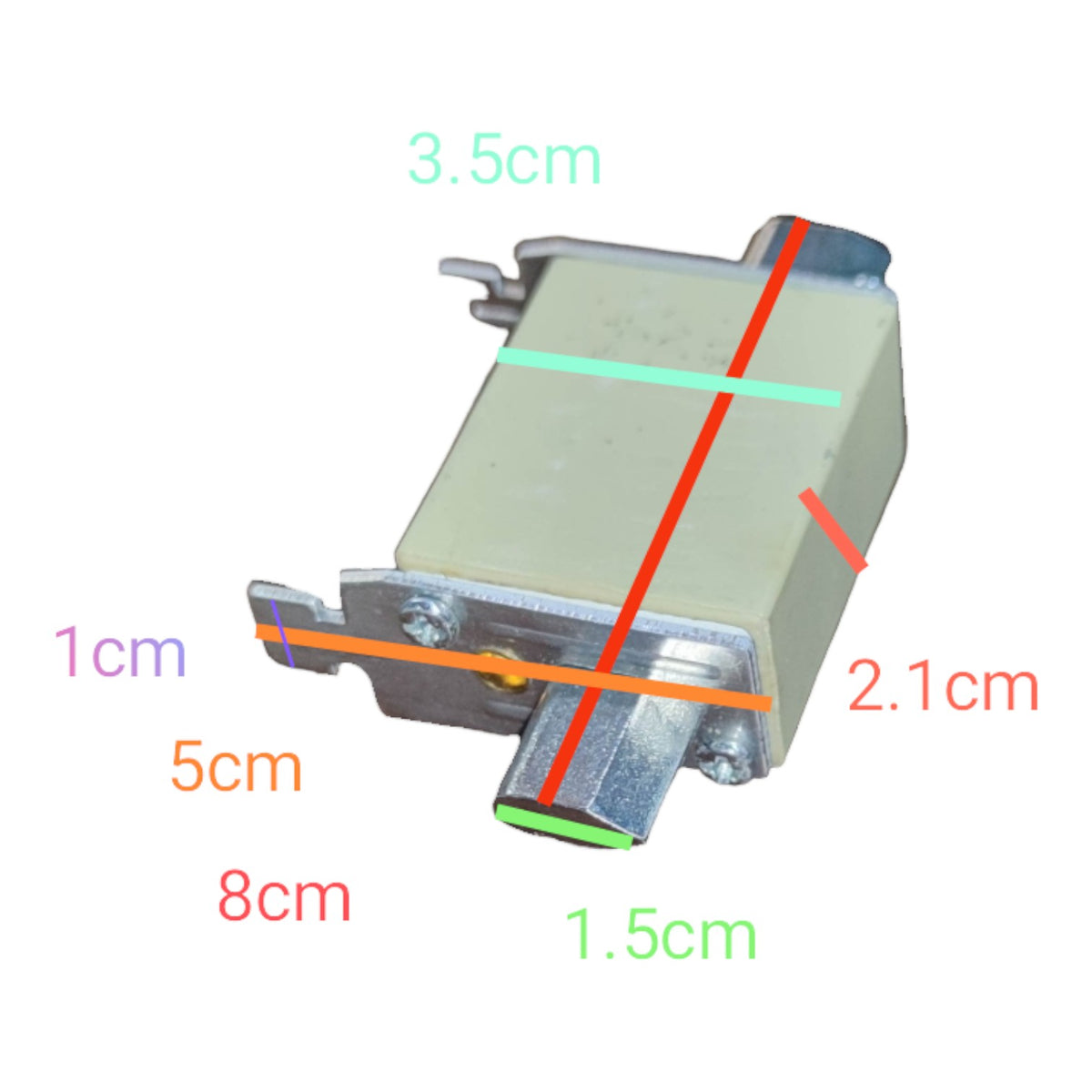 Rectangular metal component with dimensions marked on a white background