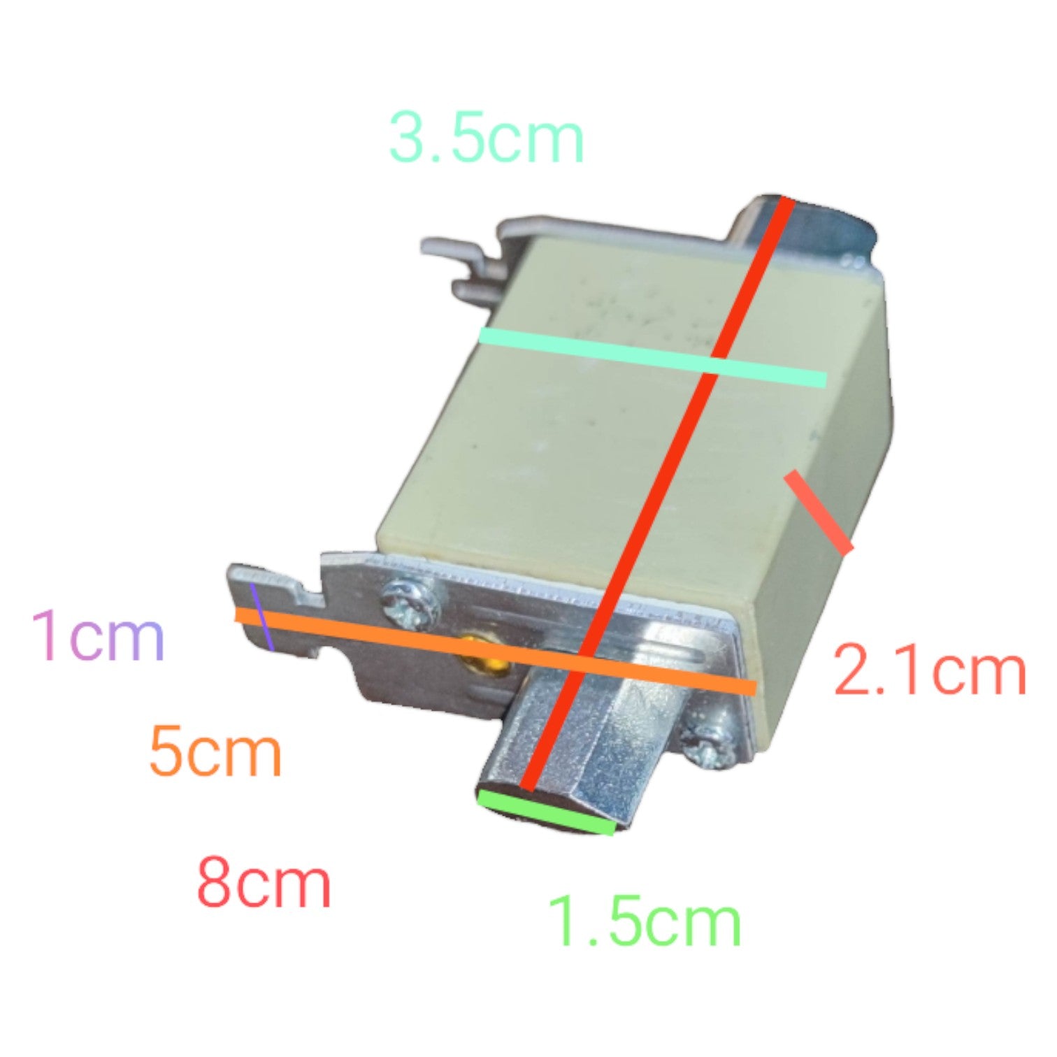 Metal component with dimensions labeled on a white background
