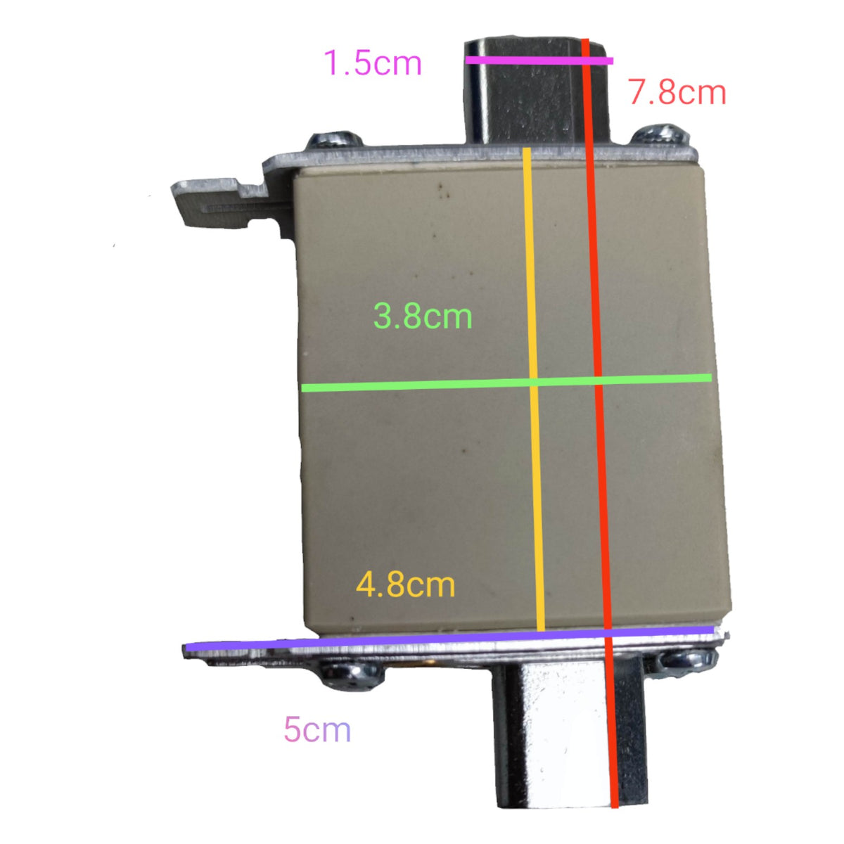 Rectangular metal component with dimensions marked on a white background