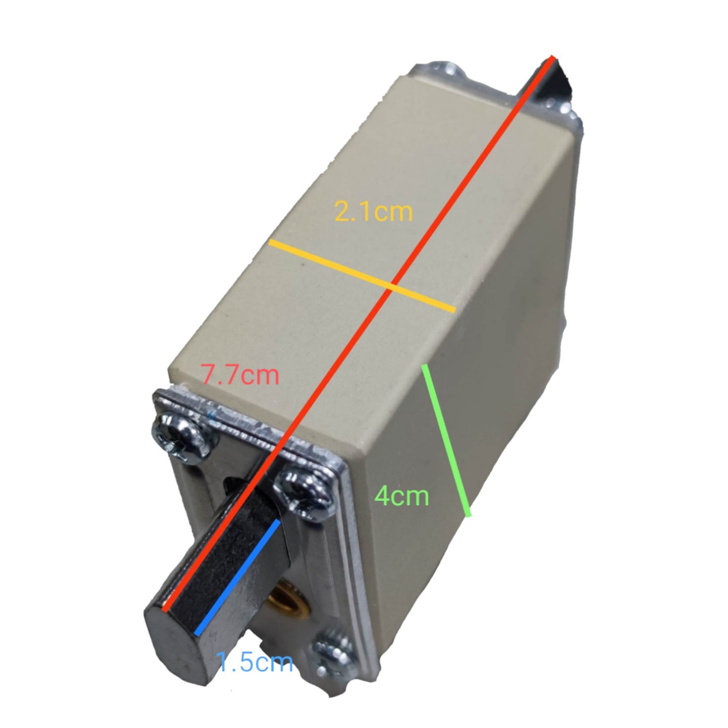 Rectangular metal component with dimensions marked on a white background