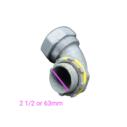 Metal pipe fitting with size indication on a white background