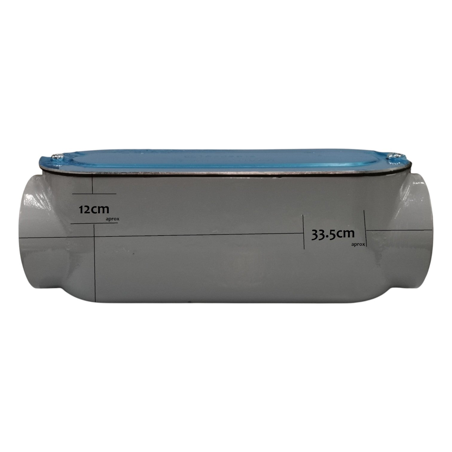 Rectangular pool with blue top and gray sides on a white background