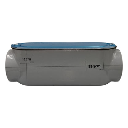 Rectangular pool with blue top and gray sides on a white background