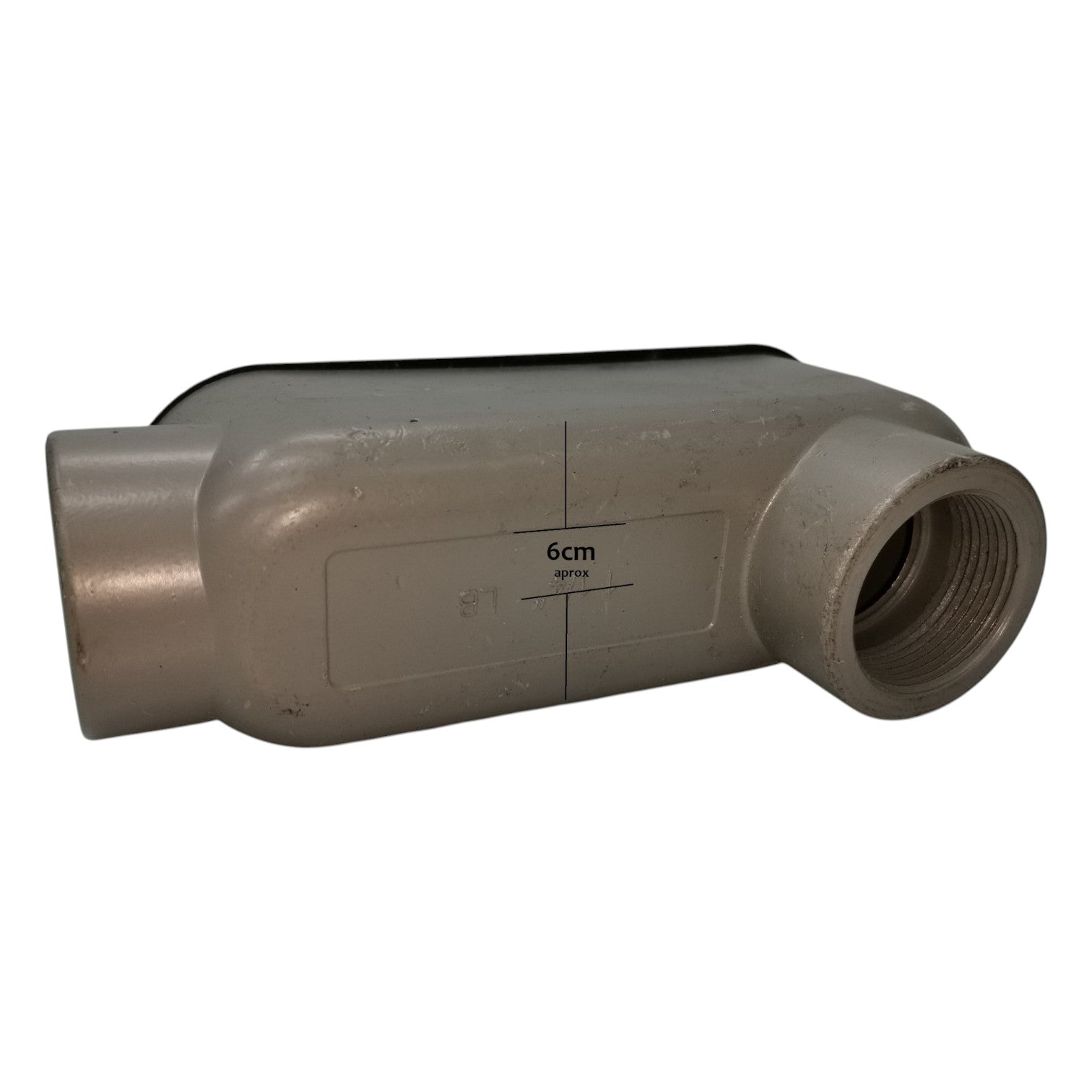 Plumbing fitting with measurement markings on a white background