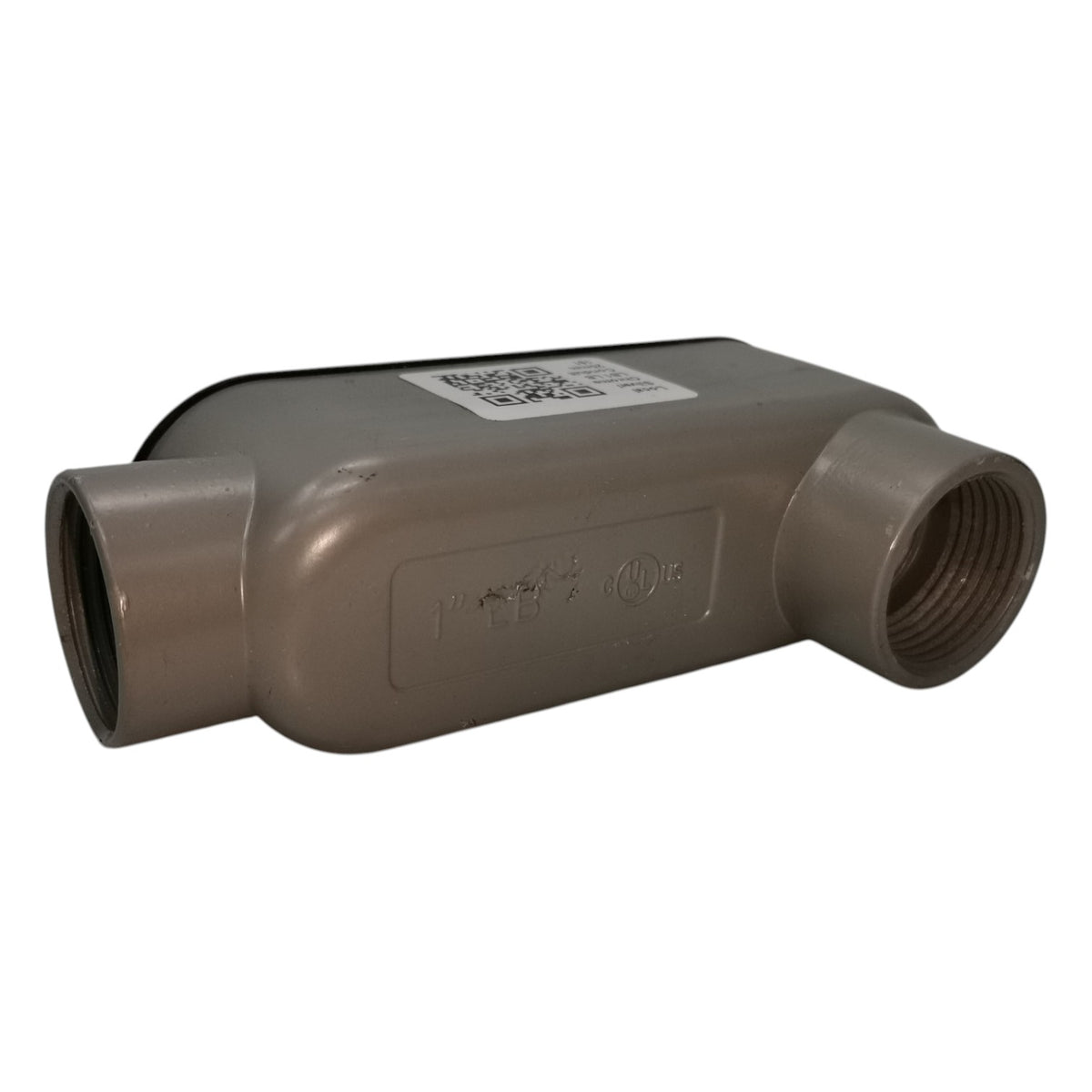 Plumbing fitting with threading on a white background
