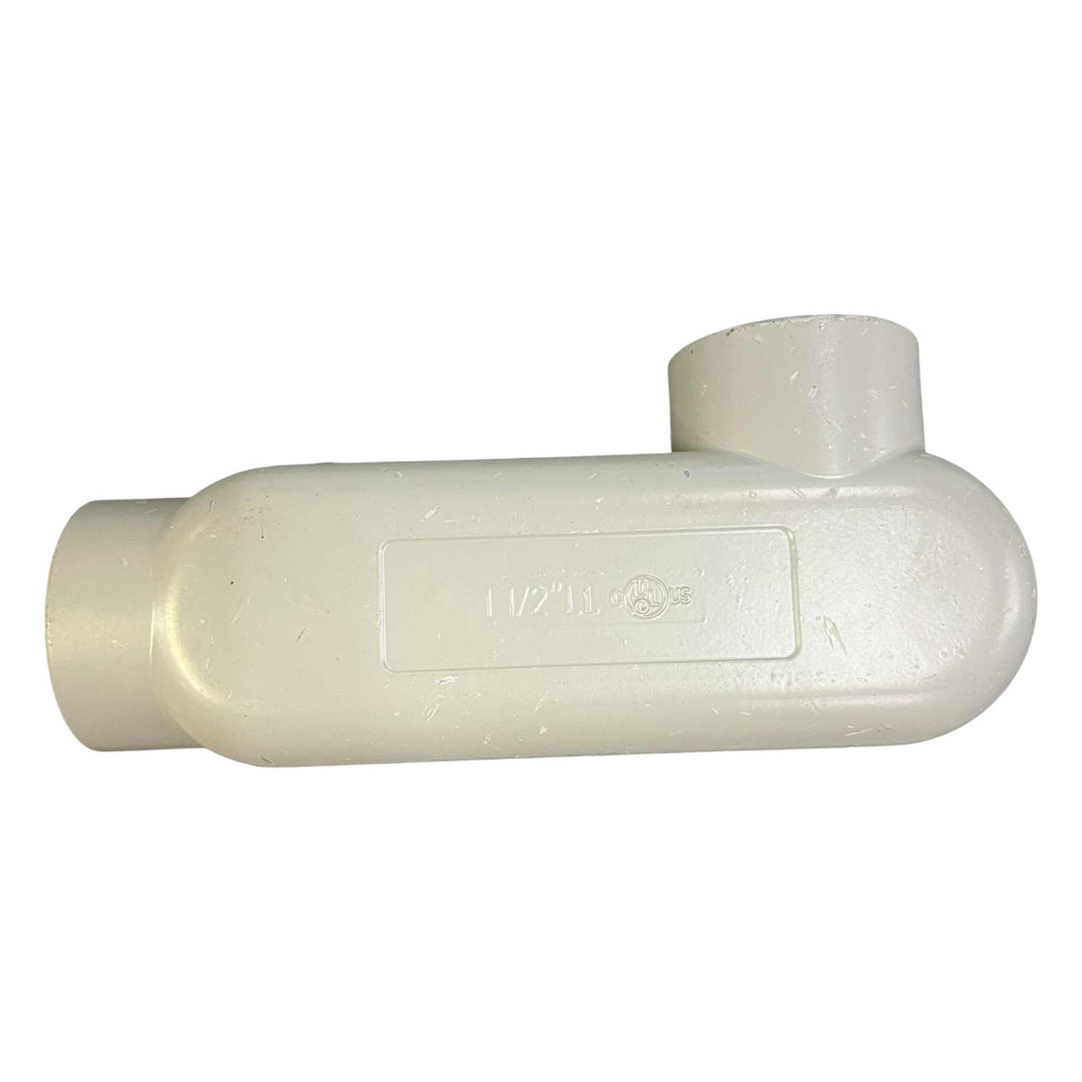 White plastic plumbing fitting on a white background