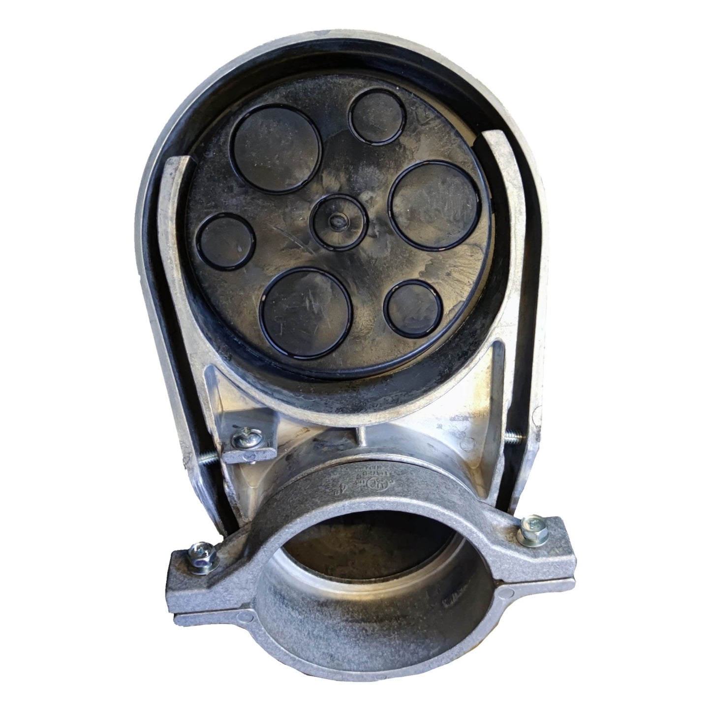 Metallic mechanical component on a white background