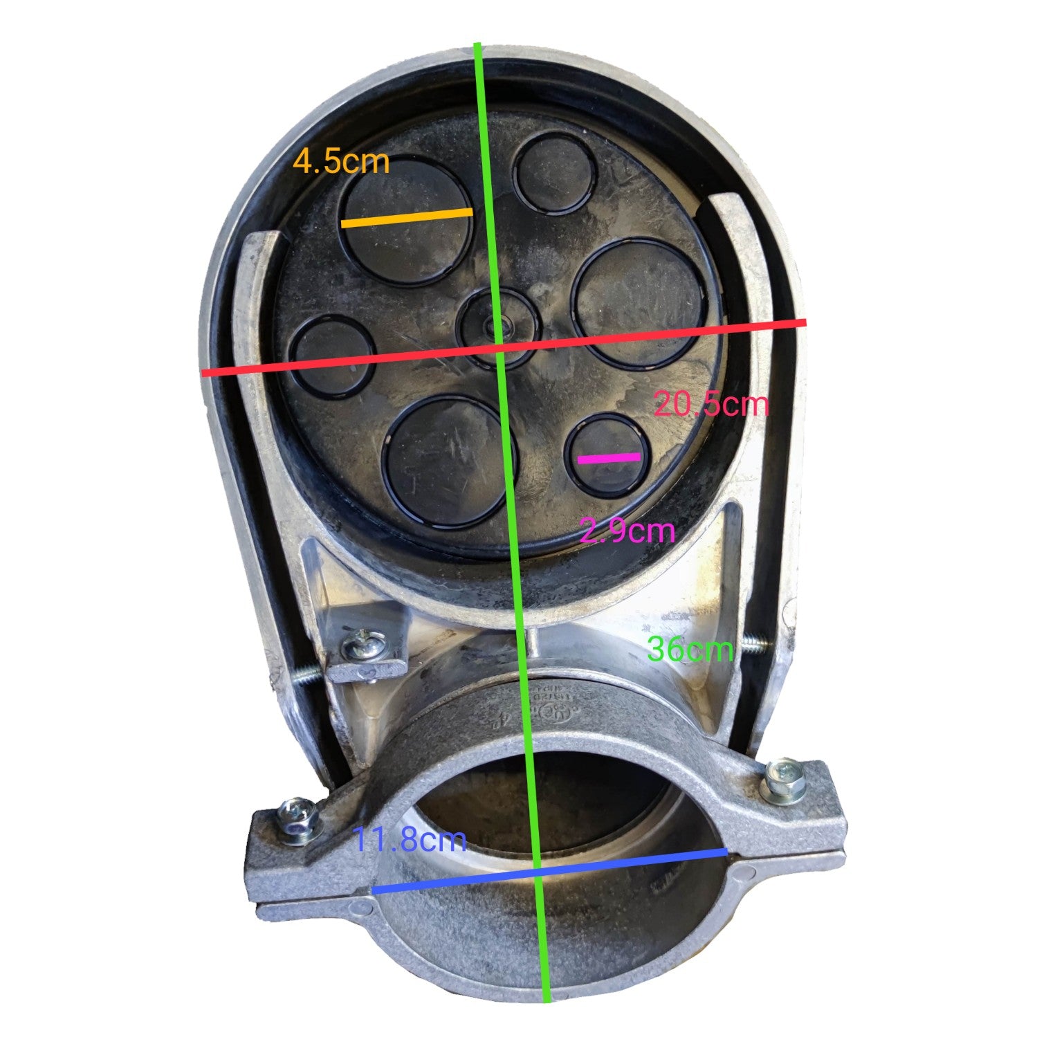 Technical diagram of a mechanical component with measurements in centimeters