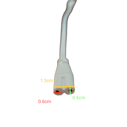 Local T5 AC Cord Connector End to End with detailed dimensions for precise installation
