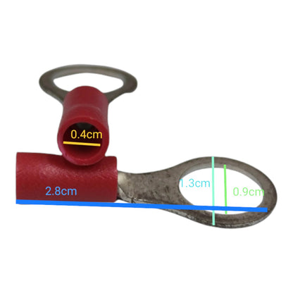 Red insulated ring terminal lugs 2.0mm for electrical connections