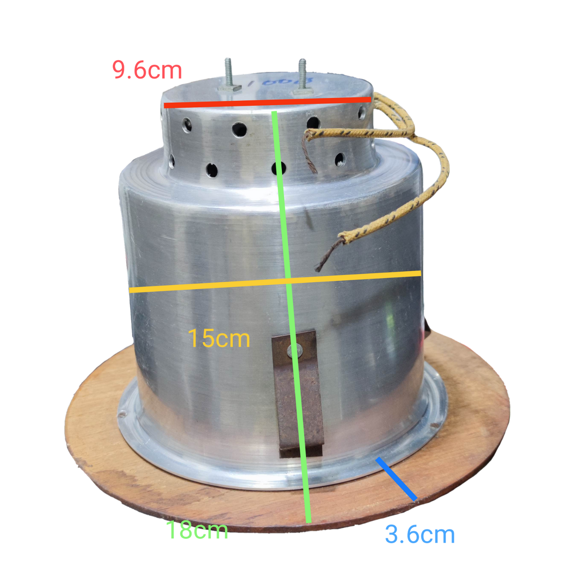 Wooden border down light fixture with metal housing and attached wires for lighting installation accessories