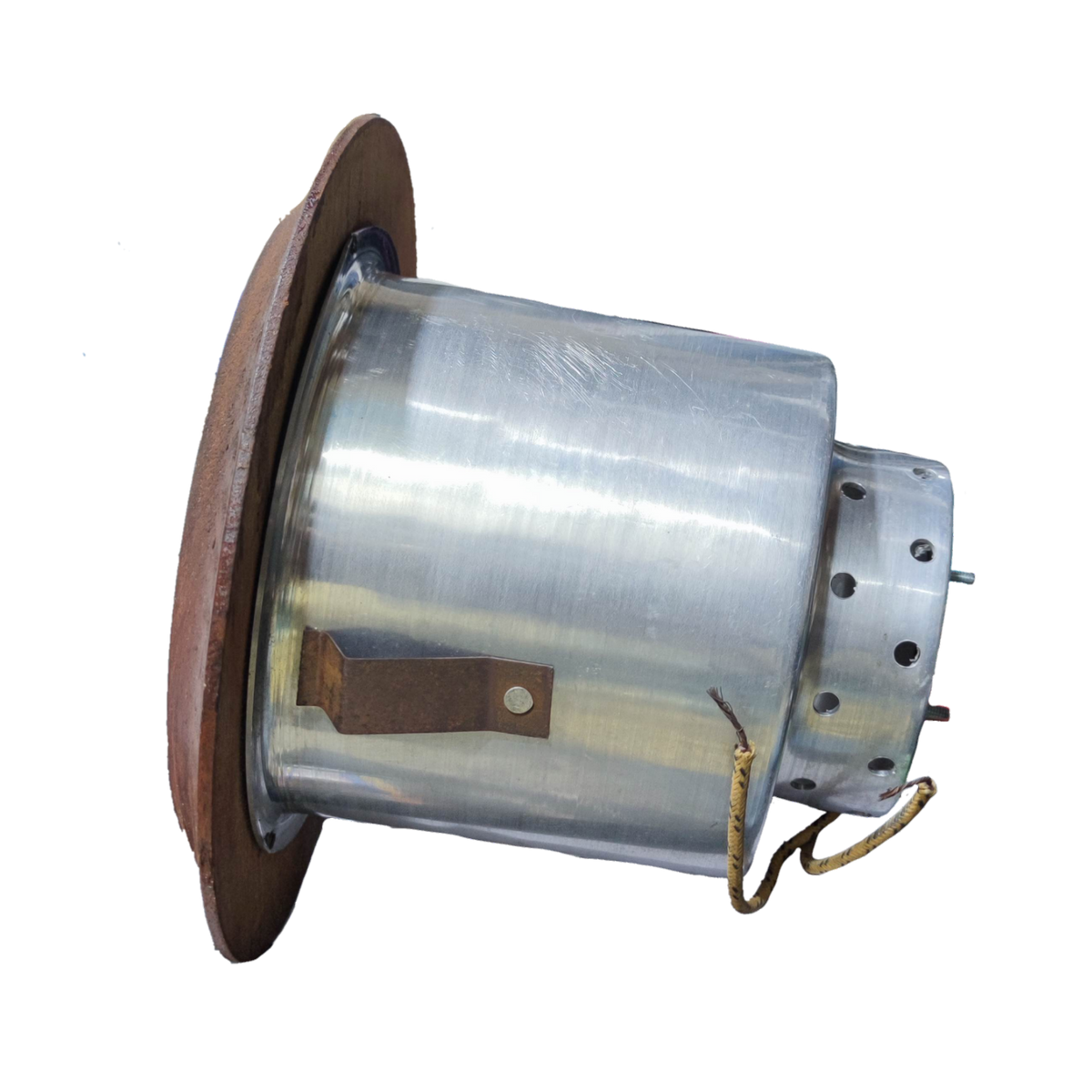 Local wooden border down light fixture with metal housing and electrical wiring for lighting installation