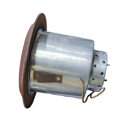Local wooden border down light fixture with metal housing and electrical wiring for lighting installation