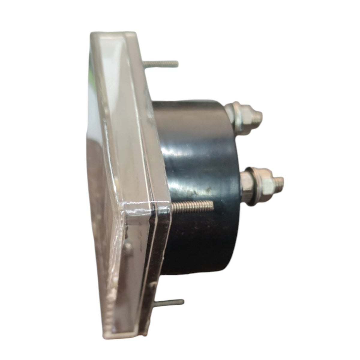 A heavy-duty automotive bumper bracket assembly featuring a black cylindrical shock absorber body, silver metal mounting bolts, and a clear plastic protective cover on a white background.