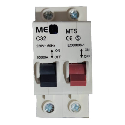 Electrical switch with ME and MTS branding on a white background