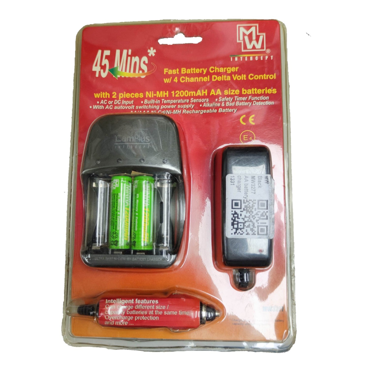 MW AA Battery Charger 220V Fast 4-Channel 45 Mins NI-CD Rechargeable Batteries