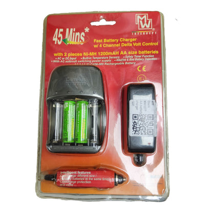 MW AA Battery Charger 220V Fast 4-Channel 45 Mins NI-CD Rechargeable Batteries