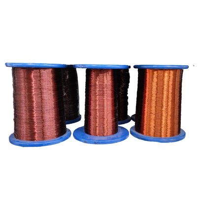 Three spools of copper-colored wire with blue plastic ends, arranged side by side on a plain white background.