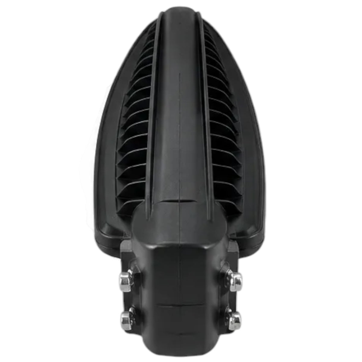 A black automotive LED light reflector with a ribbed housing and mounting brackets with silver screws, shown against a plain white background.