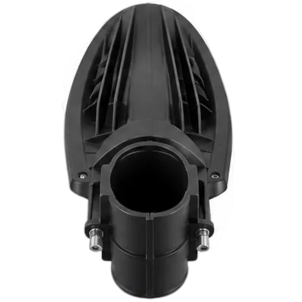 A black plastic street light pole sleeve or mounting bracket shown from a top-down perspective on a white background.