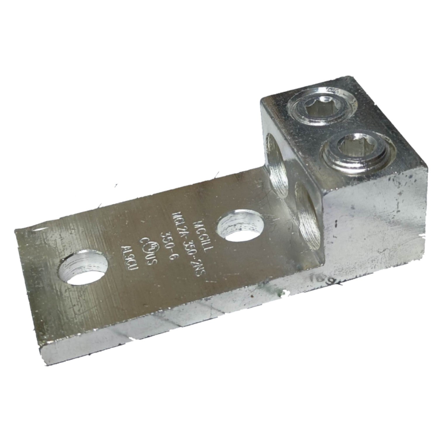 Metal component with multiple holes on a white background