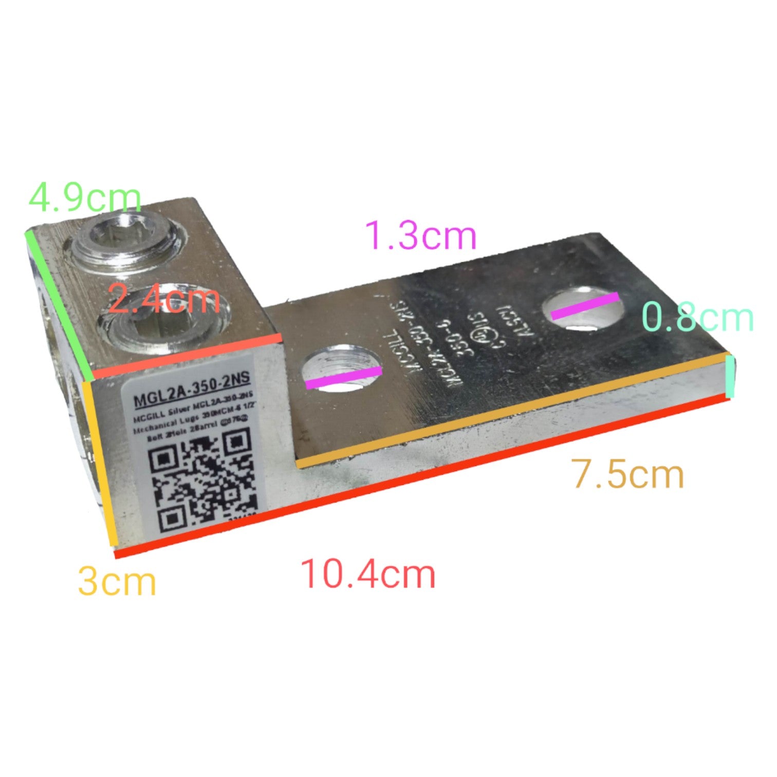 Measurement of a rectangular metal component with dimensions labeled