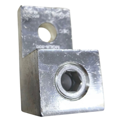 Metal bracket with two holes on a white background