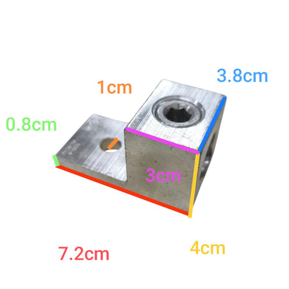 Metal component with labeled dimensions on a white background
