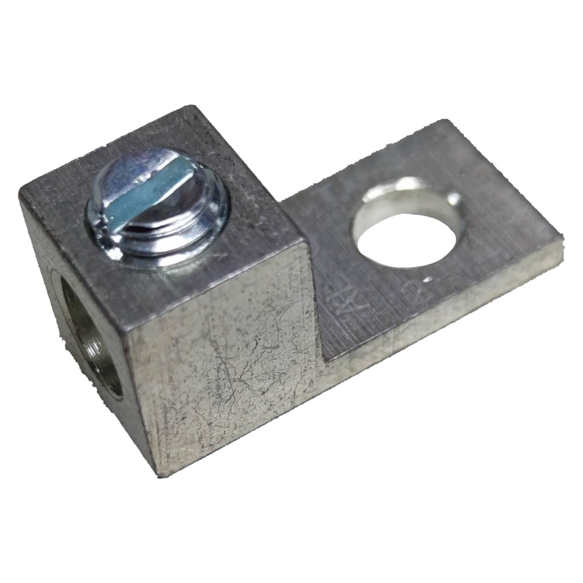 Metal bracket with a cylindrical component on a white background