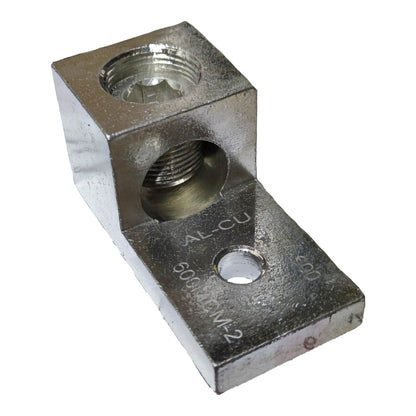 Metal fitting with threaded holes on a white background