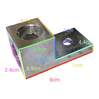 Metal bracket with dimensions labeled on a white background